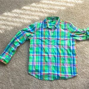 Ralph Lauren Jeans Button Down Top Green plaid Medium